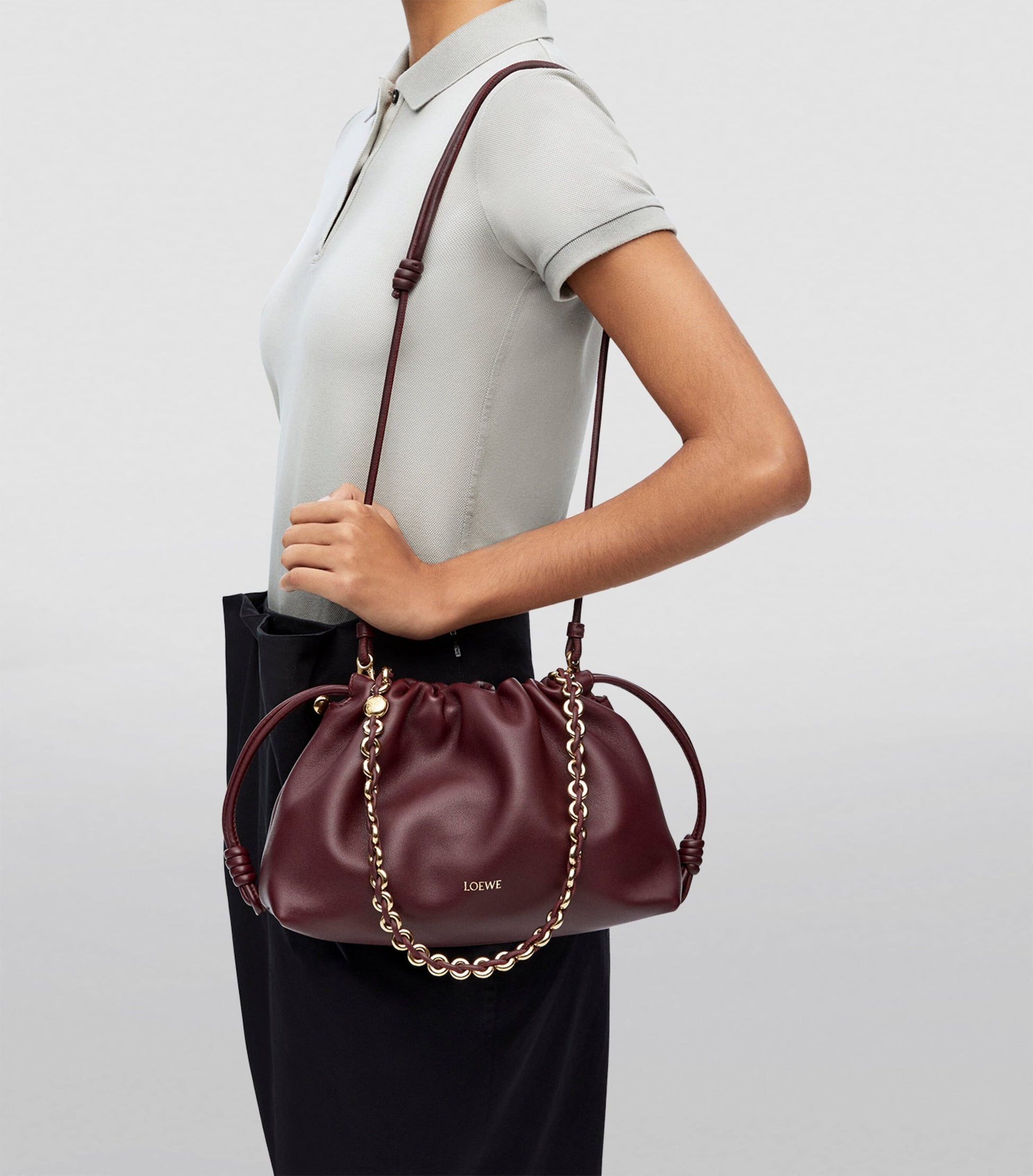 LOEWE Burgundy Leather Flamenco Purse