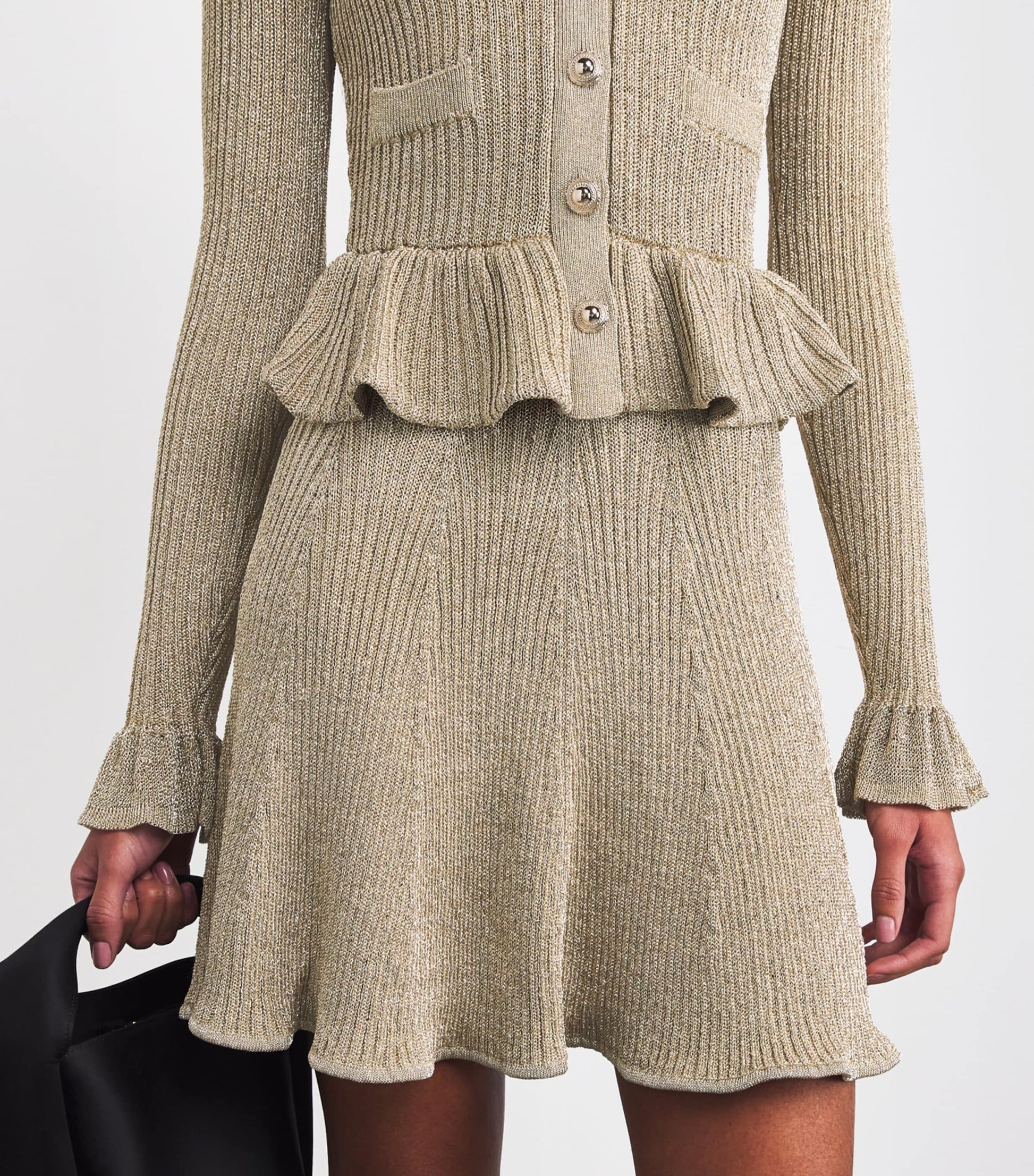 Self-Portrait Gold Lurex Peplum Mini Dress