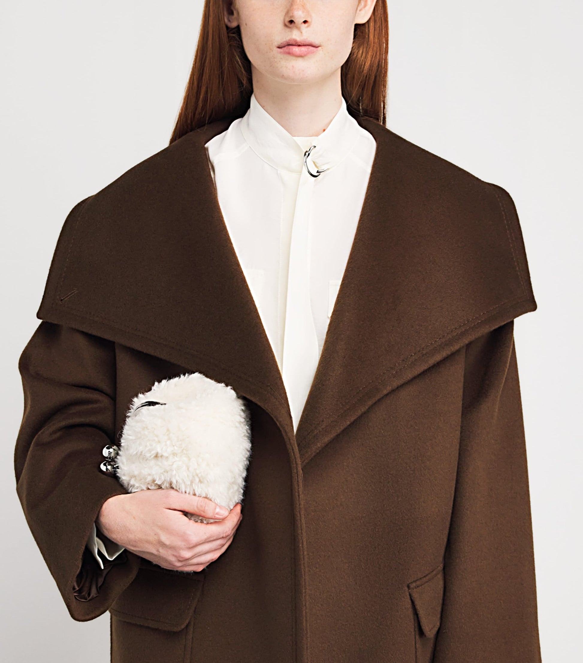Brown Wool-Cashmere Wrap Coat