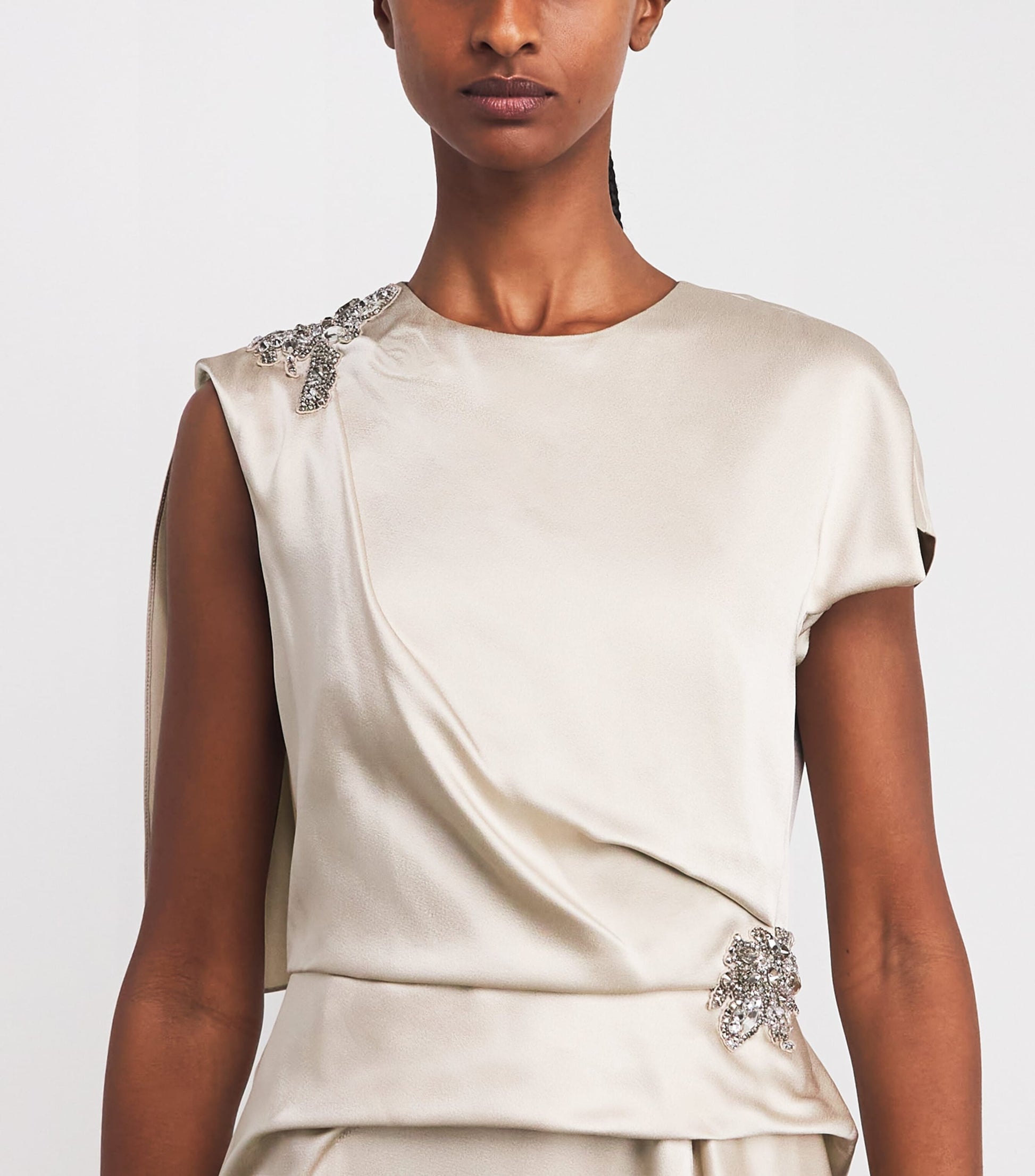 Erdem Gold Satin Cady Embellished Draped Midi Dress