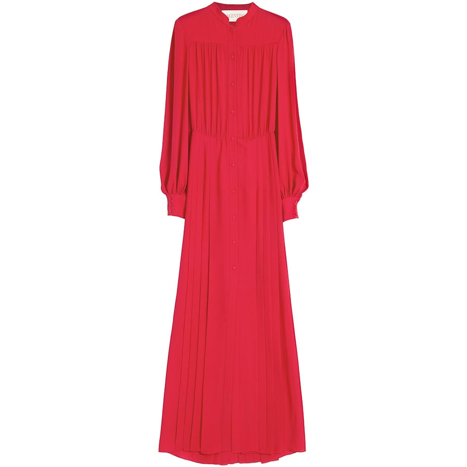 Valentino Red Silk Maxi Shirt Dress