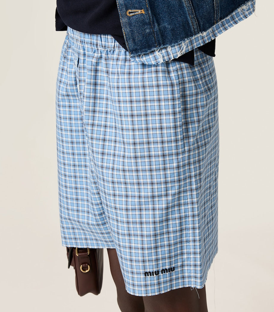 Turquoise Cotton Poplin Check Shorts