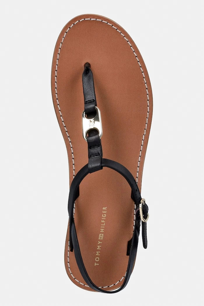 Tommy Hilfiger düz tabanlı kadın deri sandalet LEATHER THONG SANDAL