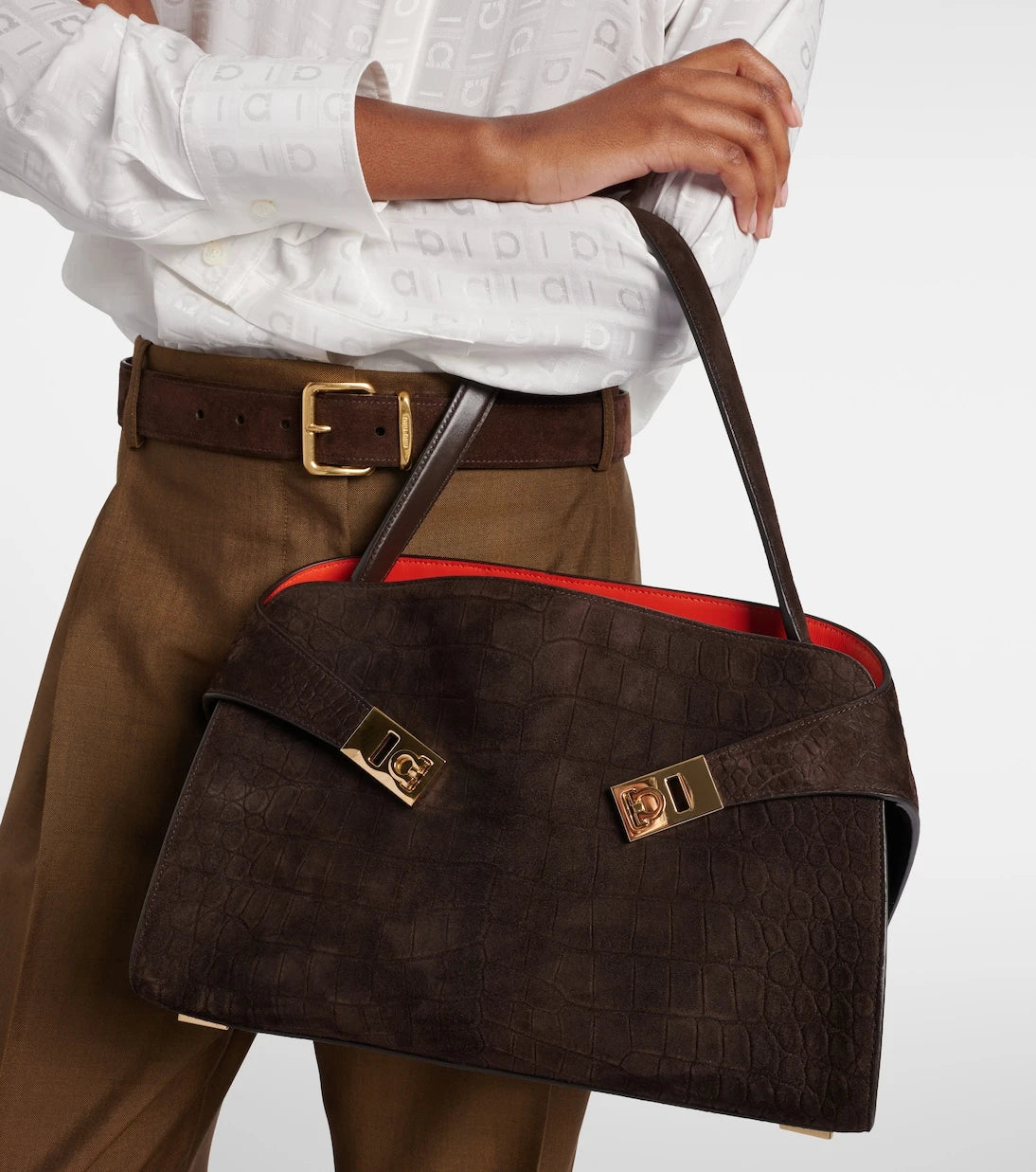 Ferragamo - Hug Small suede shoulder bag