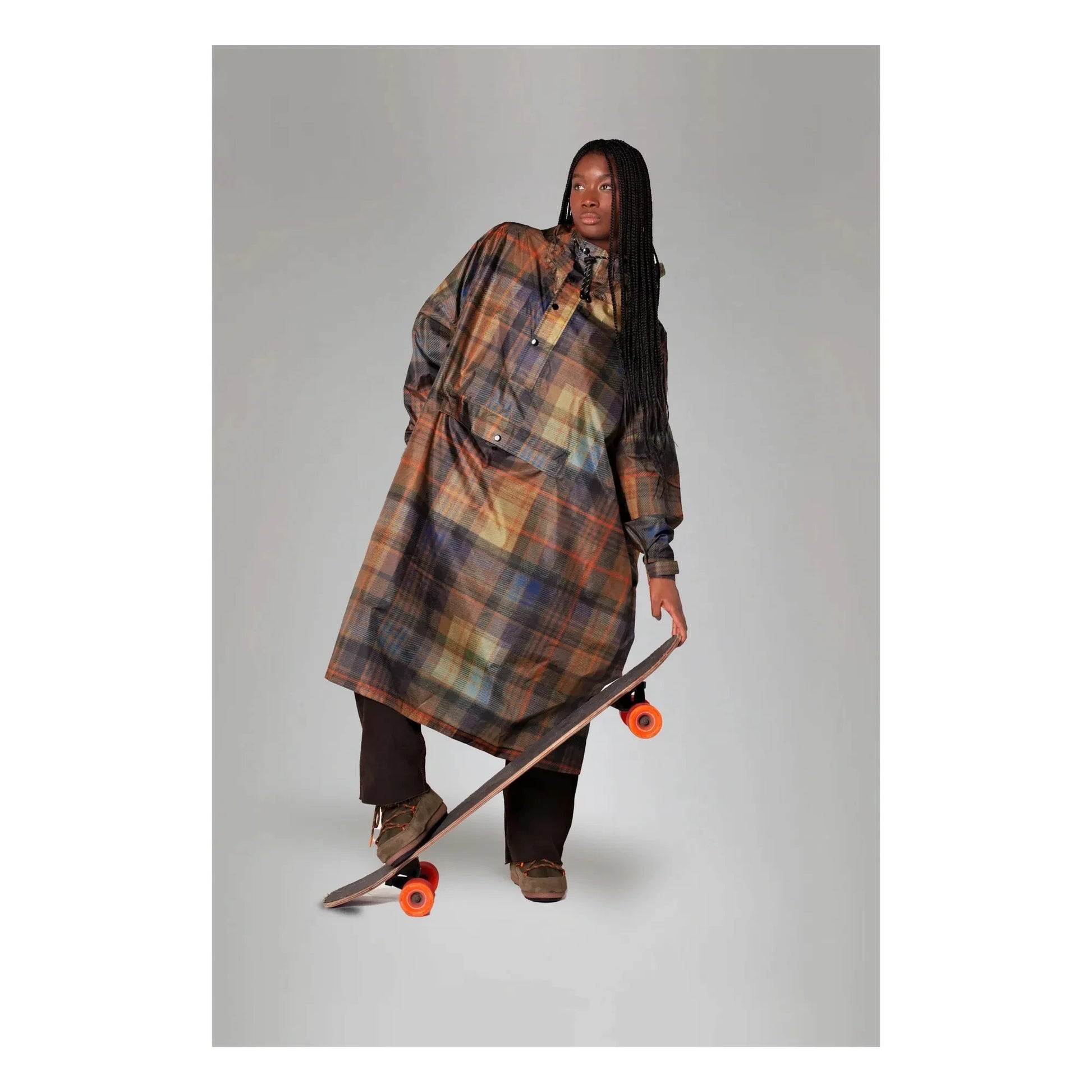 Rainkiss - Tartan raincoat cape - Women's collection | Orange