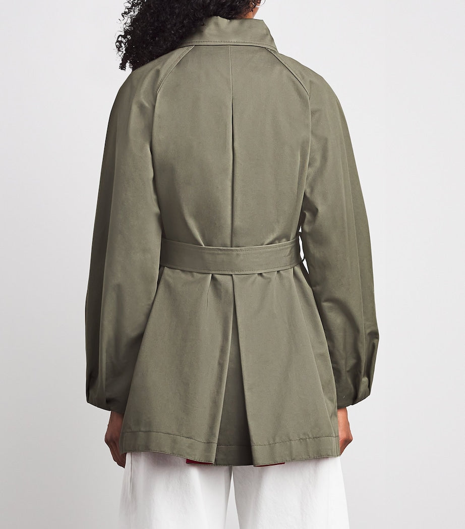 Green Cotton Short Trench Coat