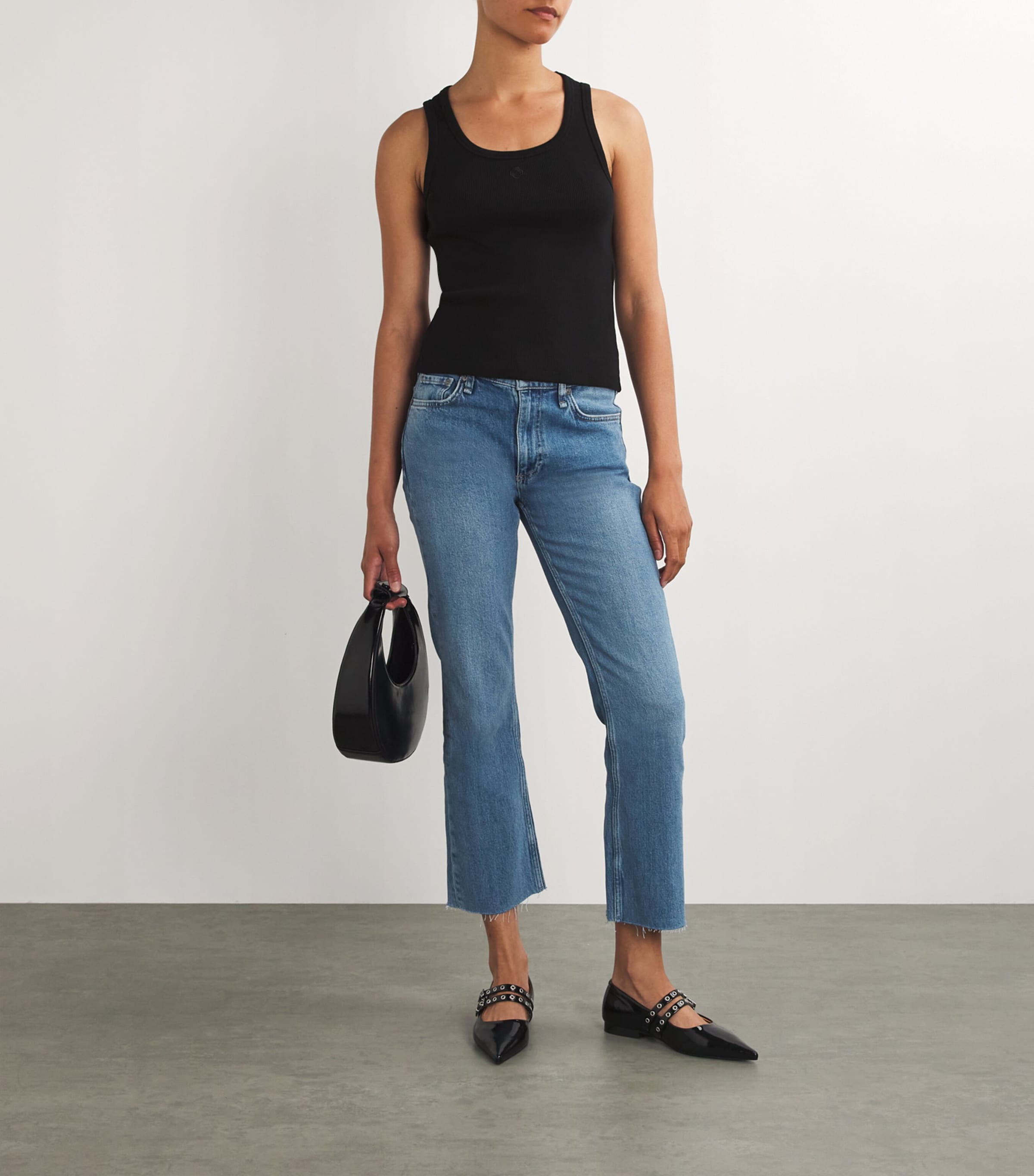 Maje Black Stretch-Cotton Rib-Knit Tank Top