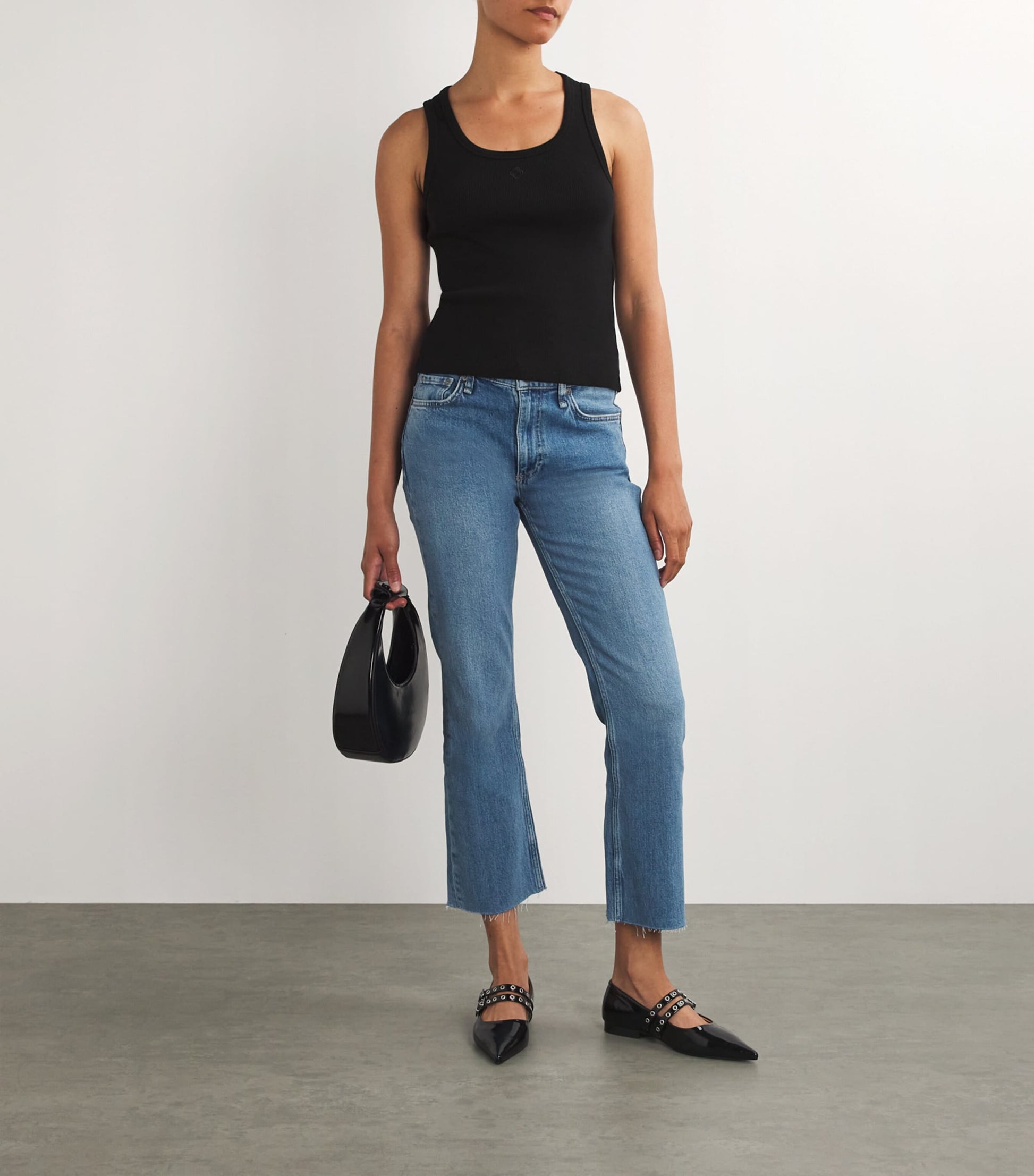 Maje Black Stretch-Cotton Rib-Knit Tank Top