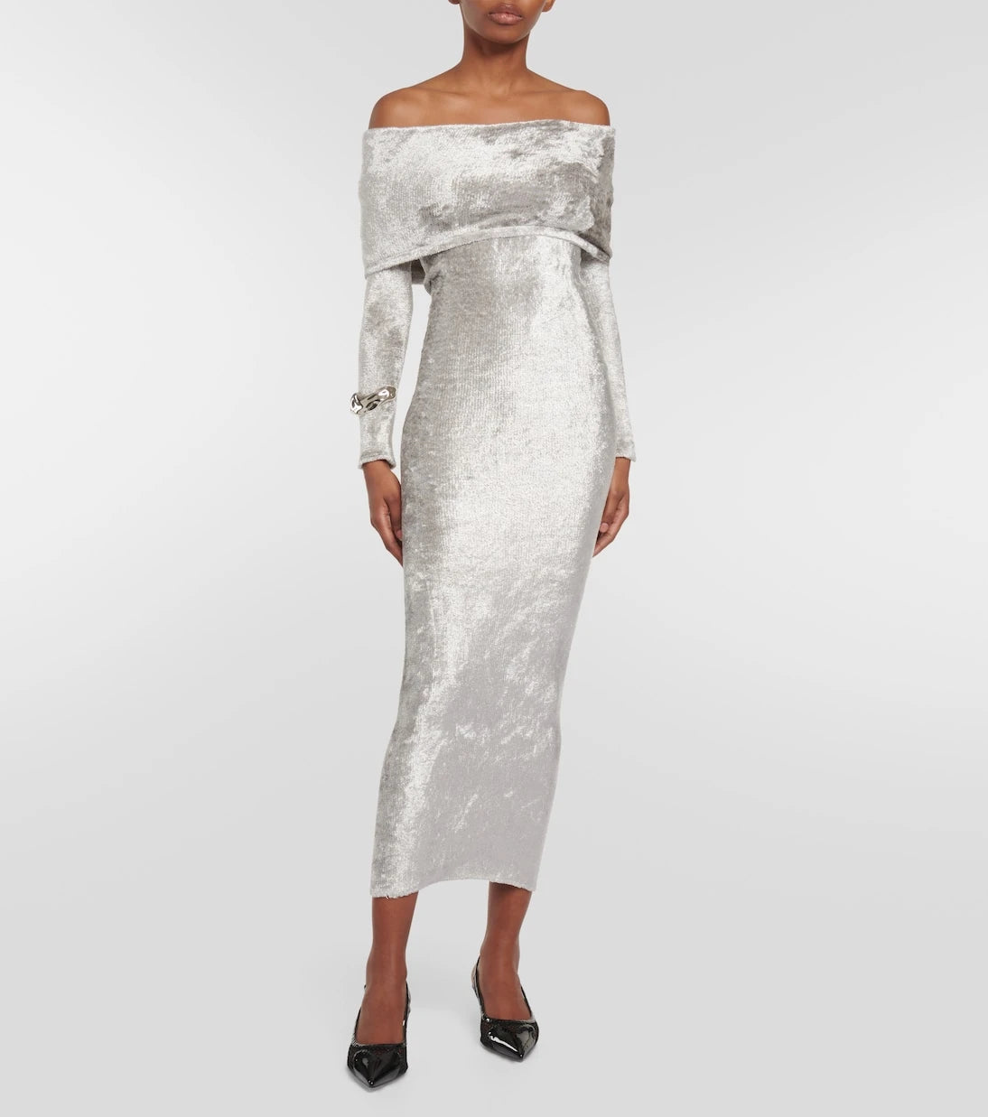 Alaïa - Off-shoulder velvet midi dress