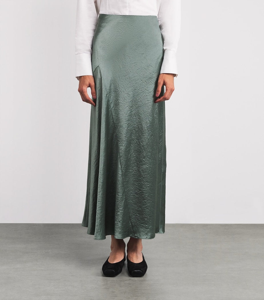 Vince Green Satin Crinkled Bias-Cut Maxi Skirt