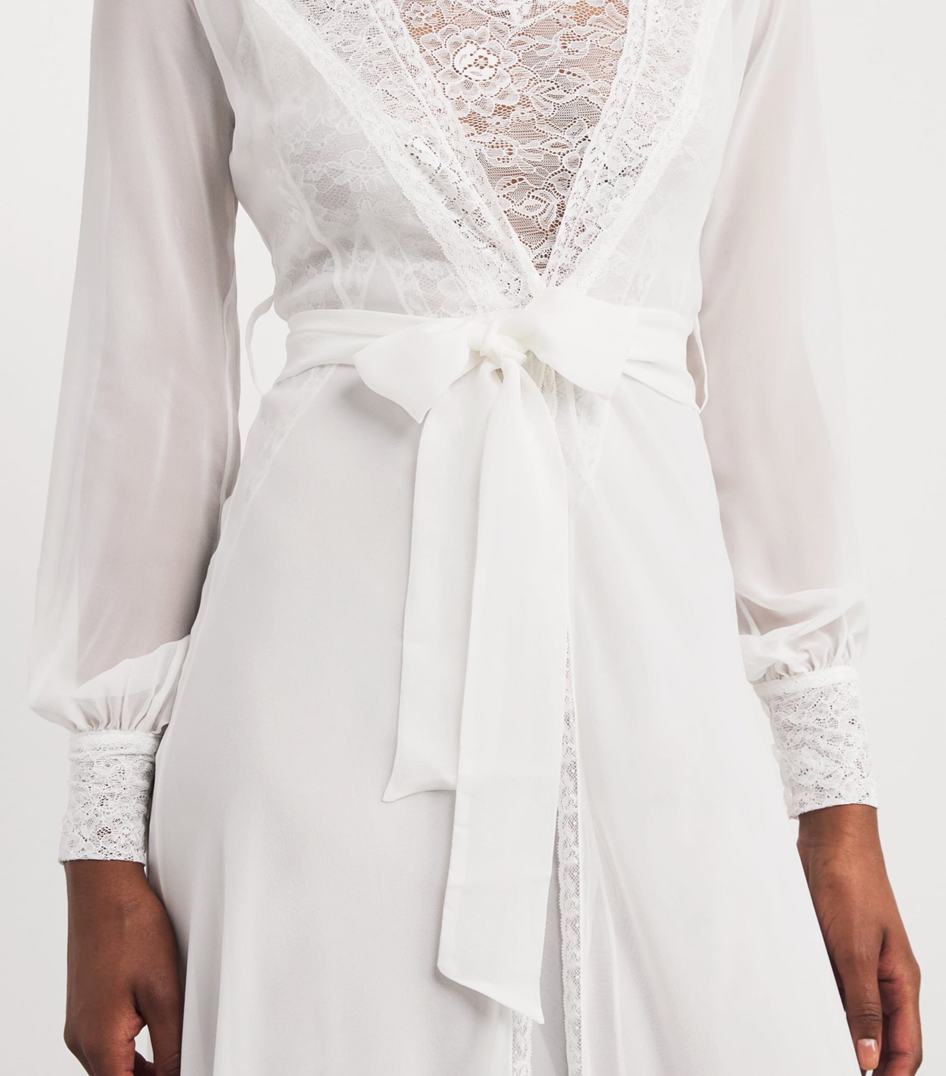 Silk Clelia Bridal Robe WHITE W WHITE LACE