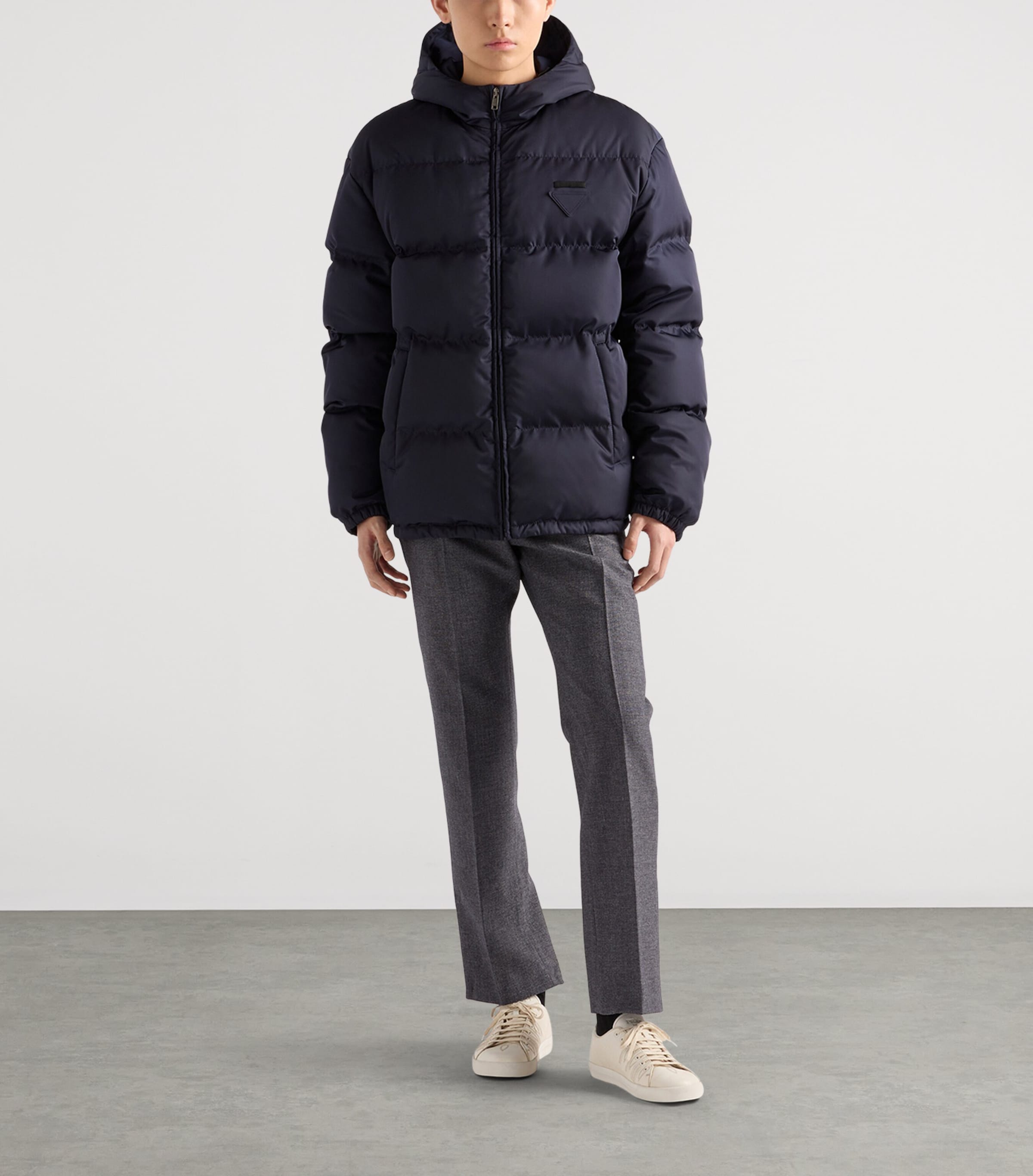 Prada Blue Re-Nylon Logo Puffer Jacket