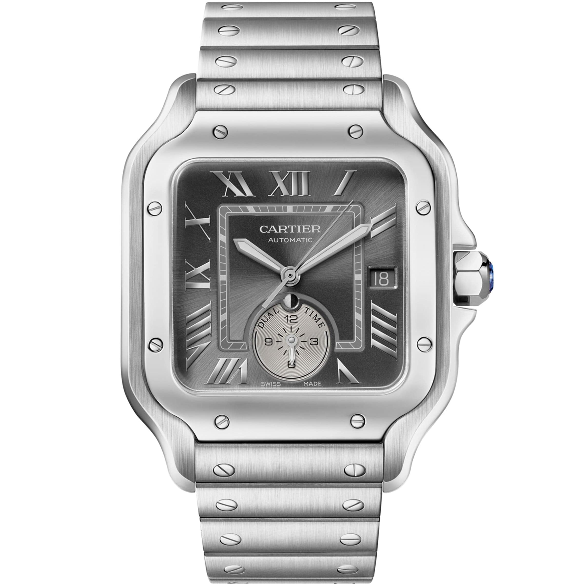 Cartier Rhodium-Plated Santos de Cartier Dual Time Watch 40.2mm