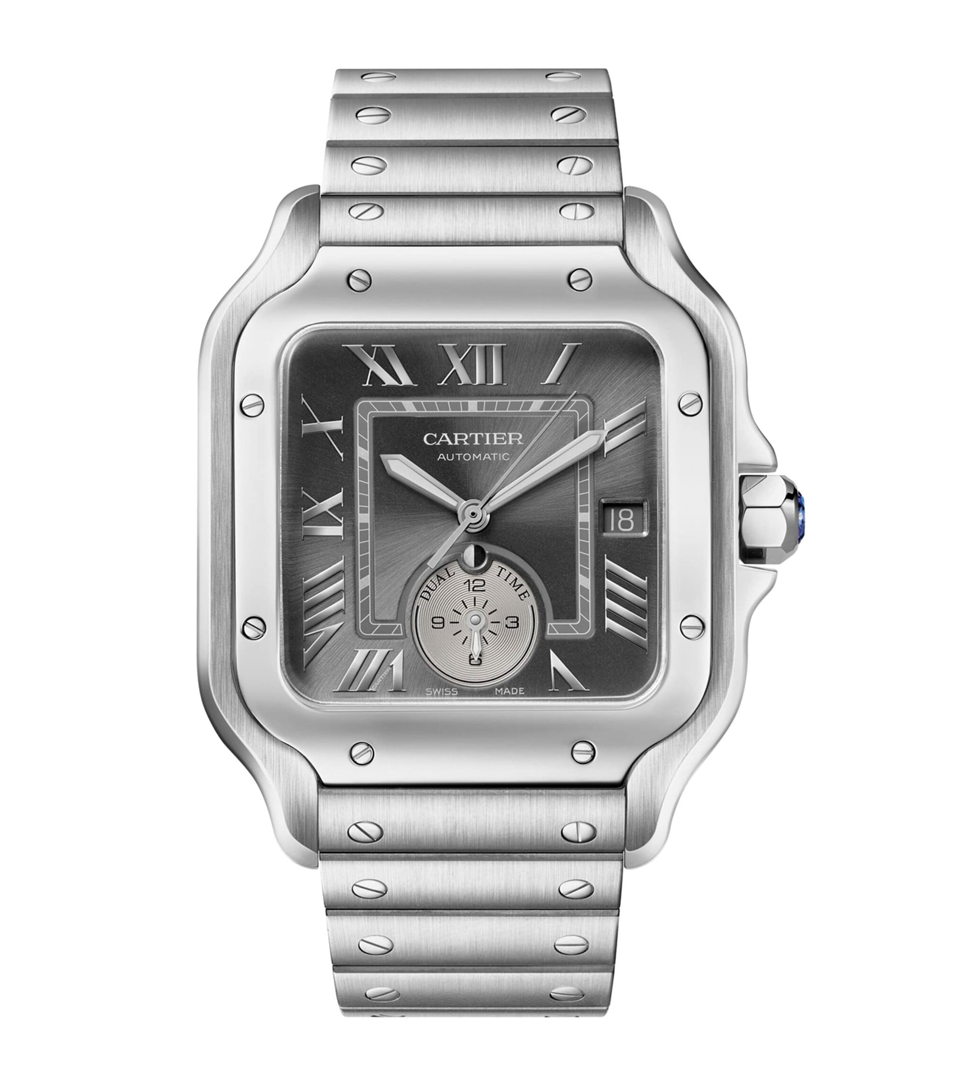 Cartier Rhodium-Plated Santos de Cartier Dual Time Watch 40.2mm
