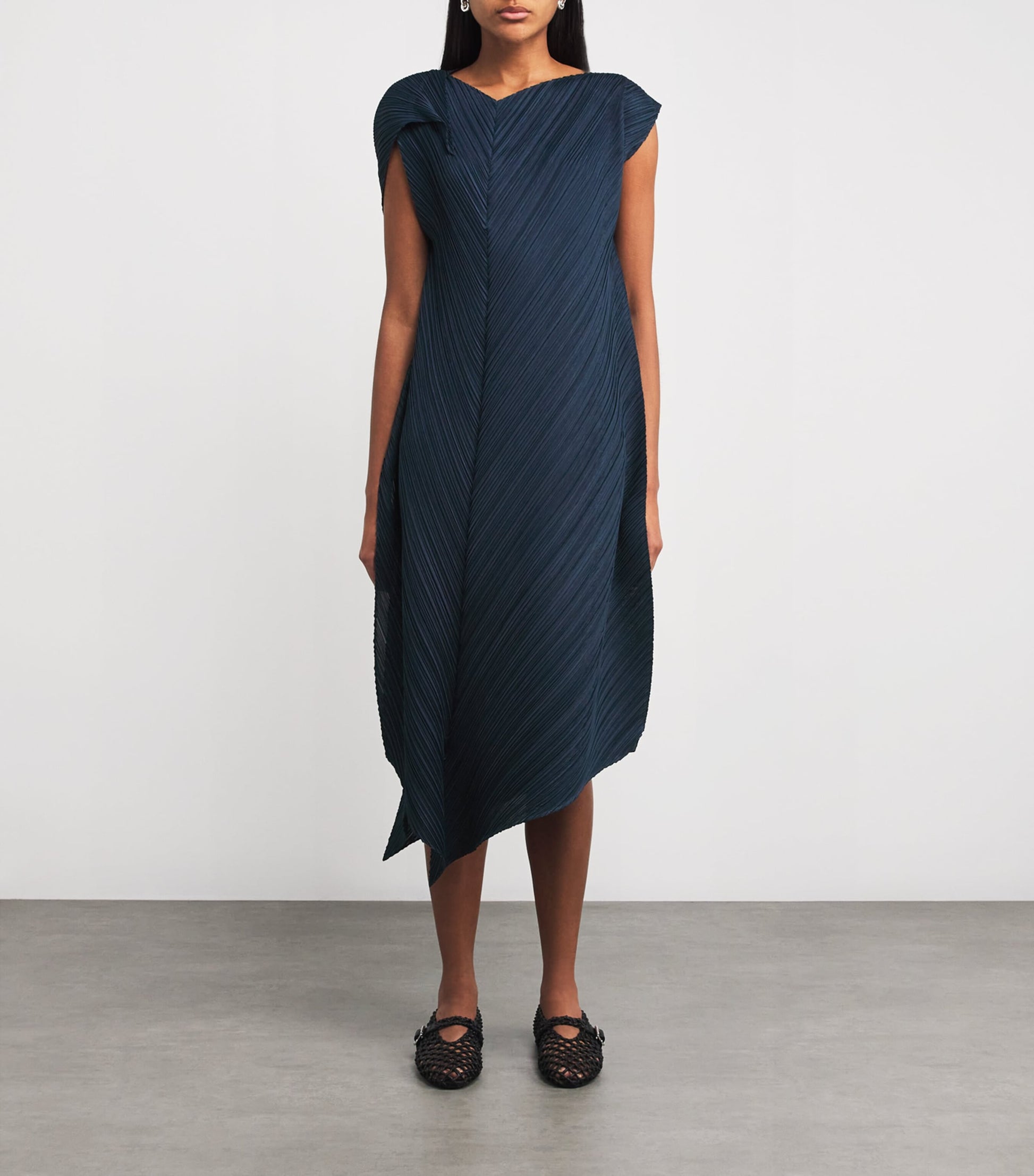 Pleats Please Issey Miyake Blue Flare Midi Dress