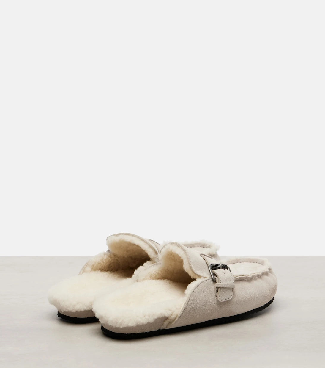 Brunello Cucinelli - Monili shearling-lined suede mules