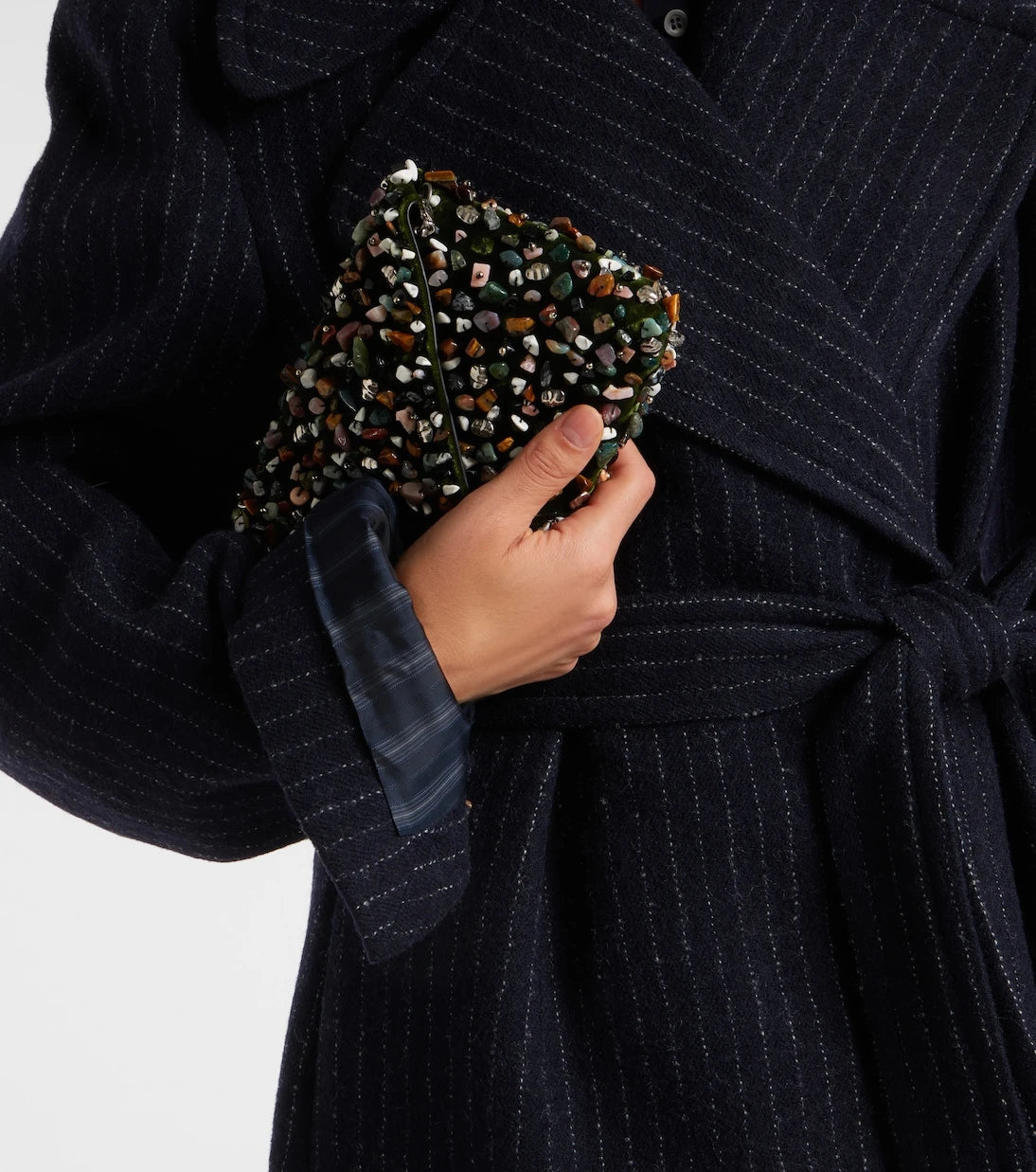 Dries Van Noten - Belted pinstriped wool coat