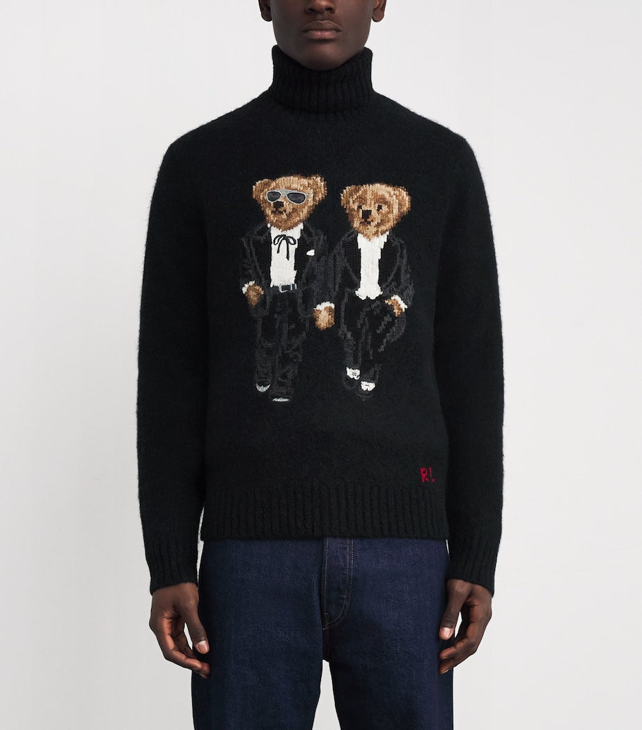 Wool-Blend Ralph & Ricky Tuxedo Polo Bear Rollneck Sweater BLACK
