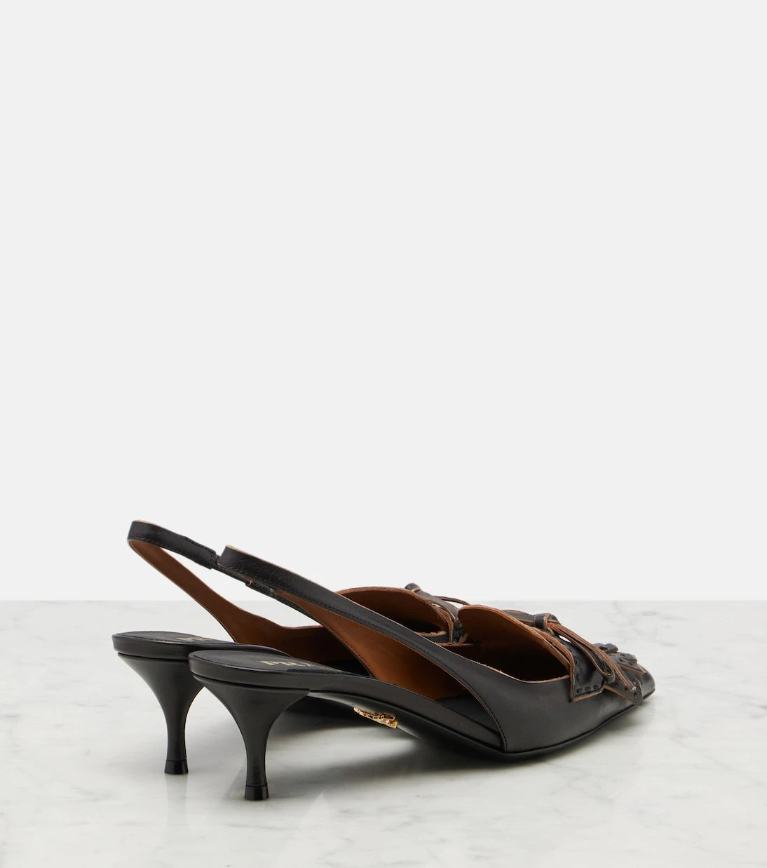 Prada - Bow-detail fringed leather slingback pumps