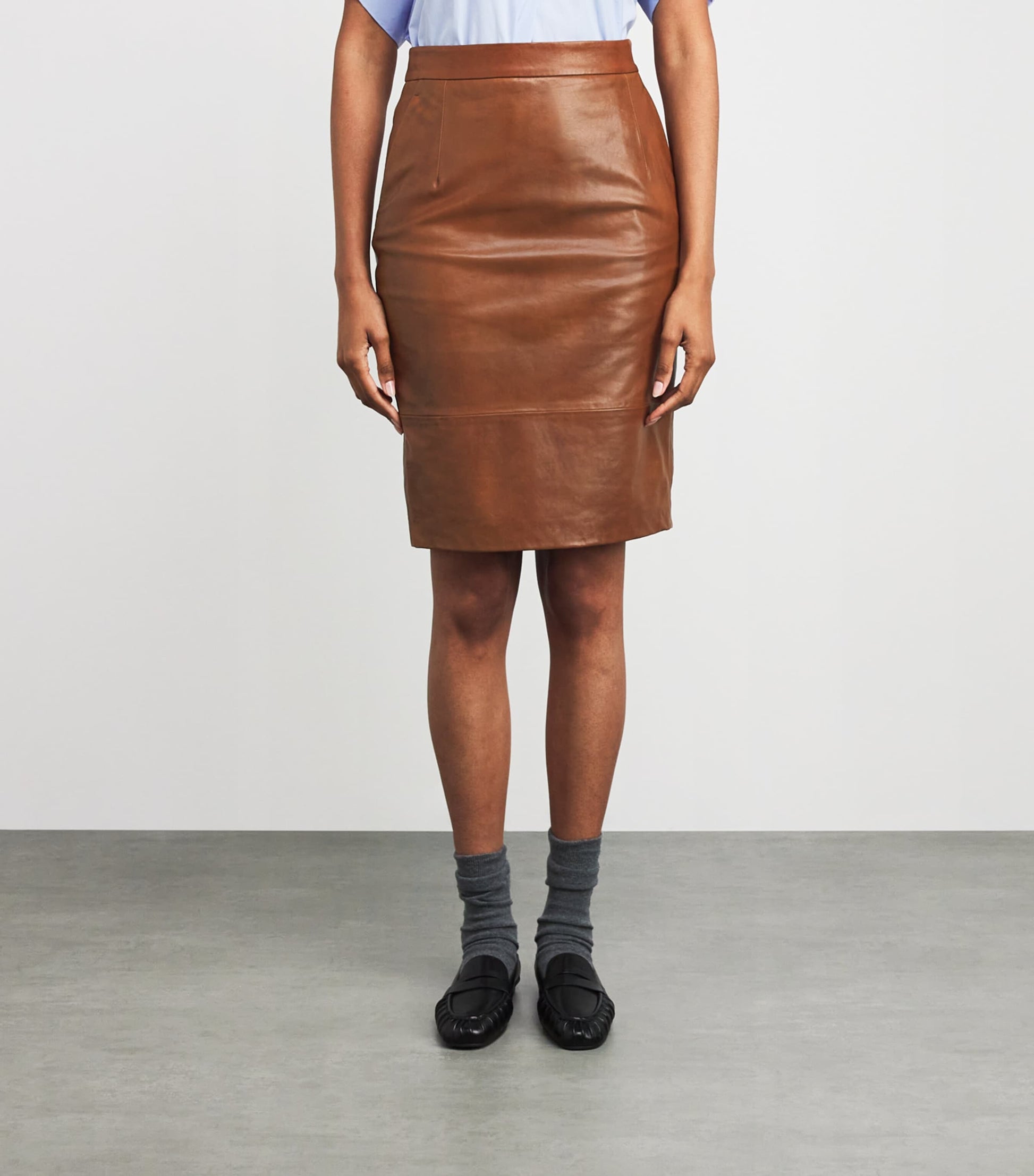 Brown Lambskin Midi Skirt