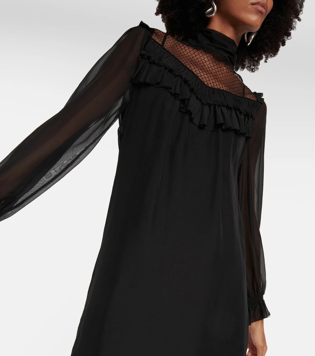 Dorothee Schumacher - Lace-trimmed ruffled silk minidress