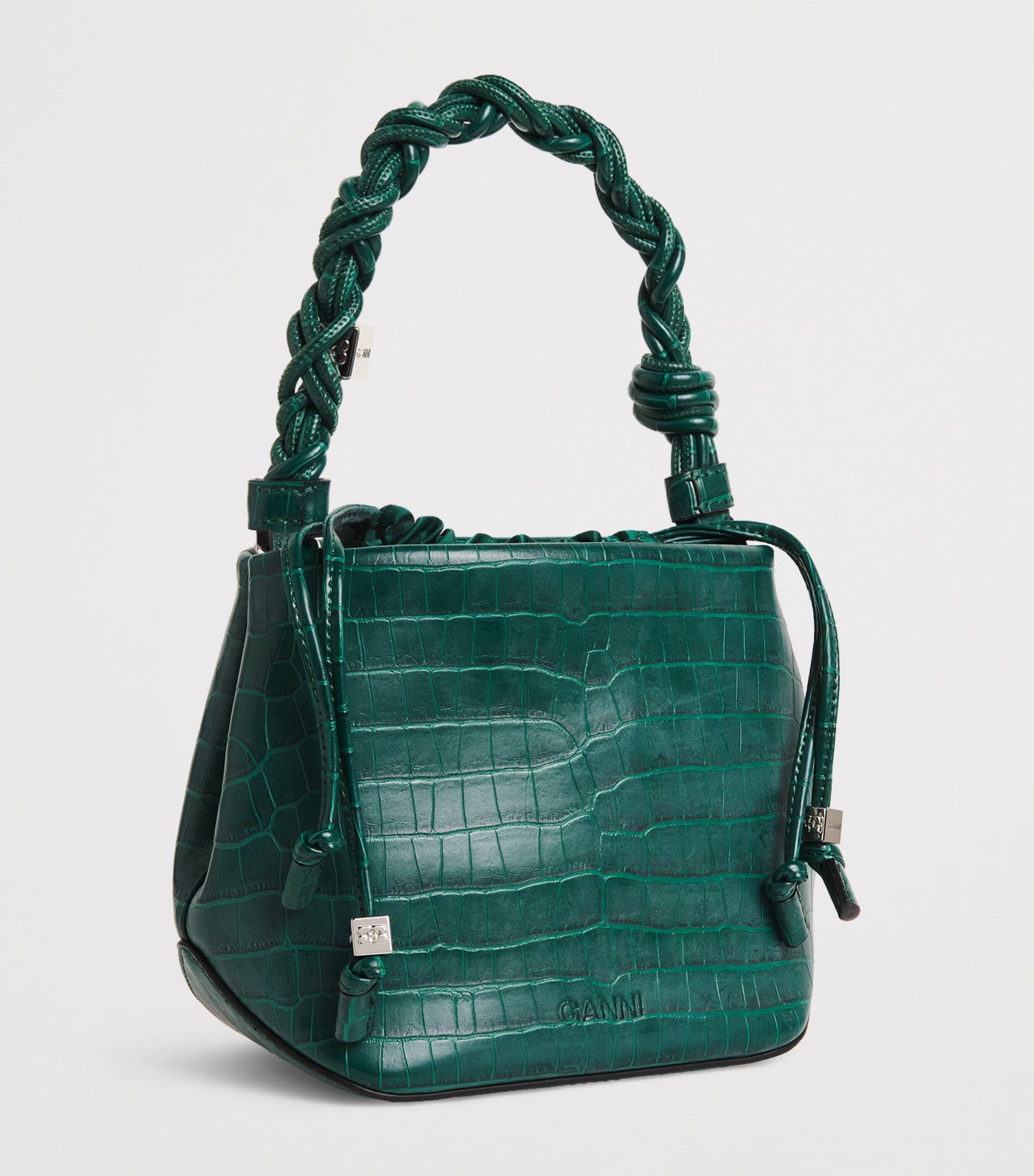Green Croc-Embossed Leather Bou Bucket Bag