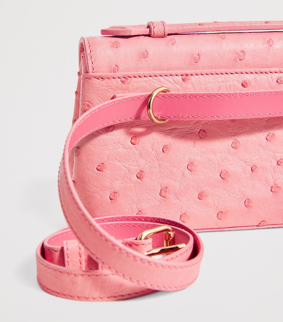 Analeena Pink Ostrich Leather Top-Handle Bag