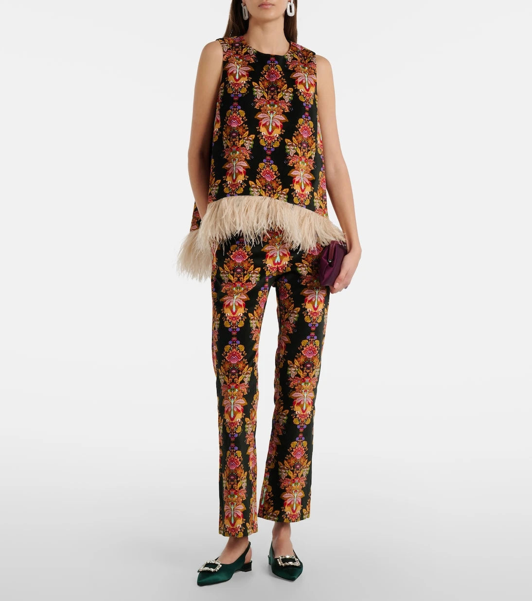 La DoubleJ - La Scala feather-trimmed cotton top