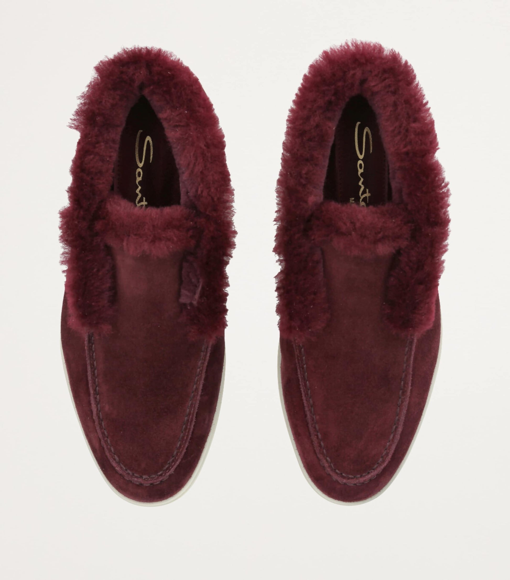 Santoni Burgundy Suede Fur-Trim Fortune Ankle Boots