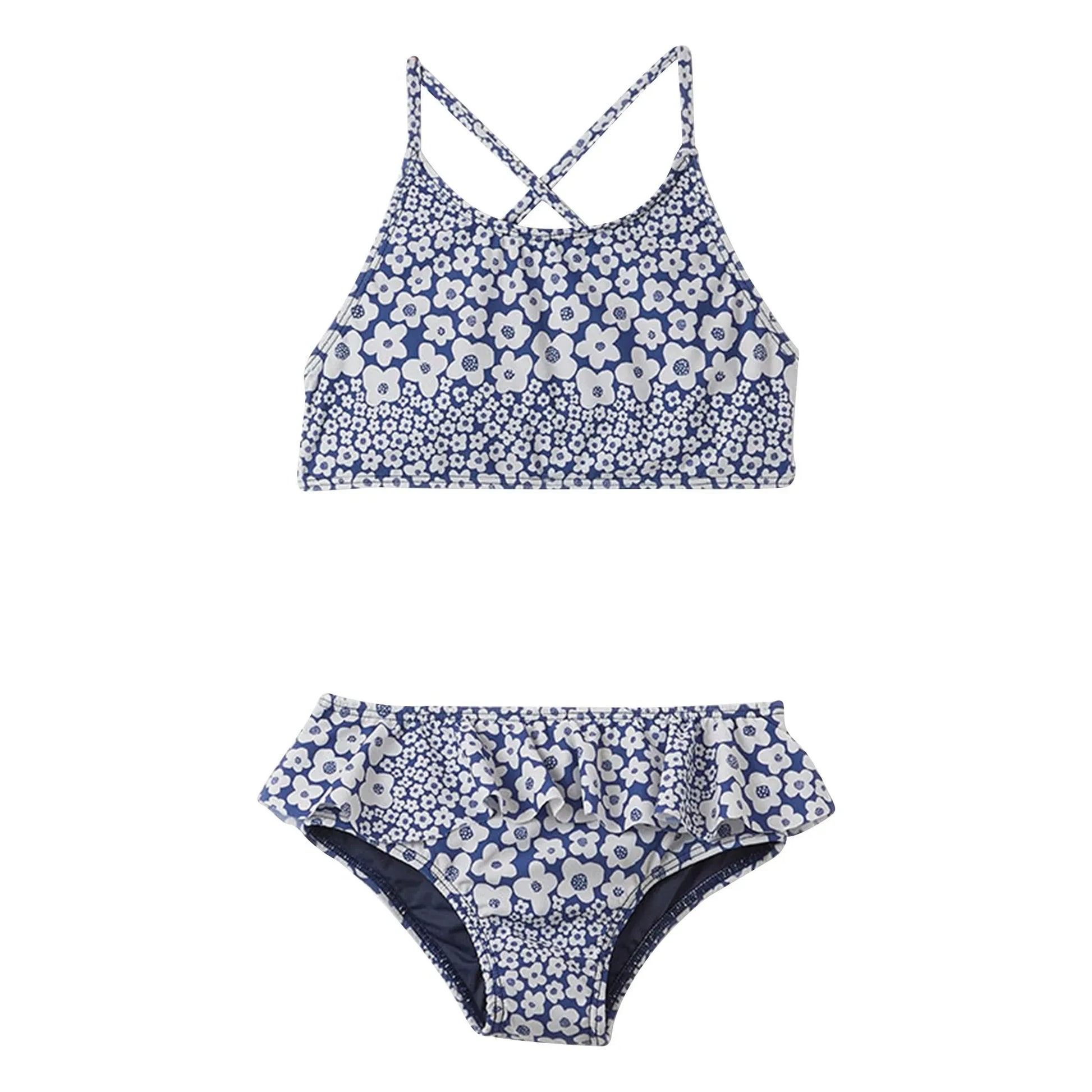 Fabula - 2 Piece Swimsuit Floral Ruffles | Blue