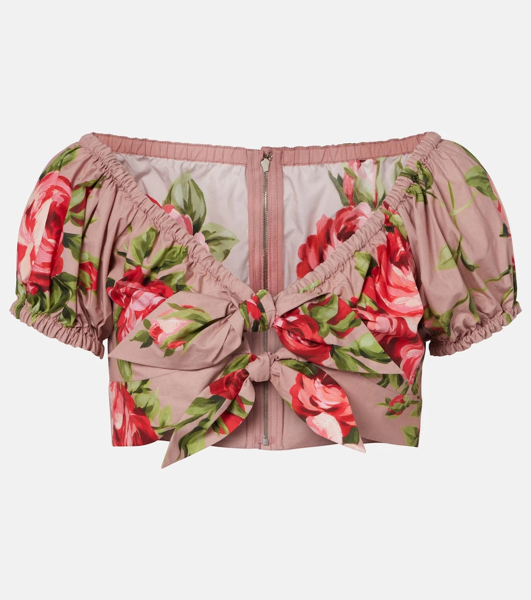 Dolce&Gabbana - توب قصير من القطن مزين بفيونكة موردة