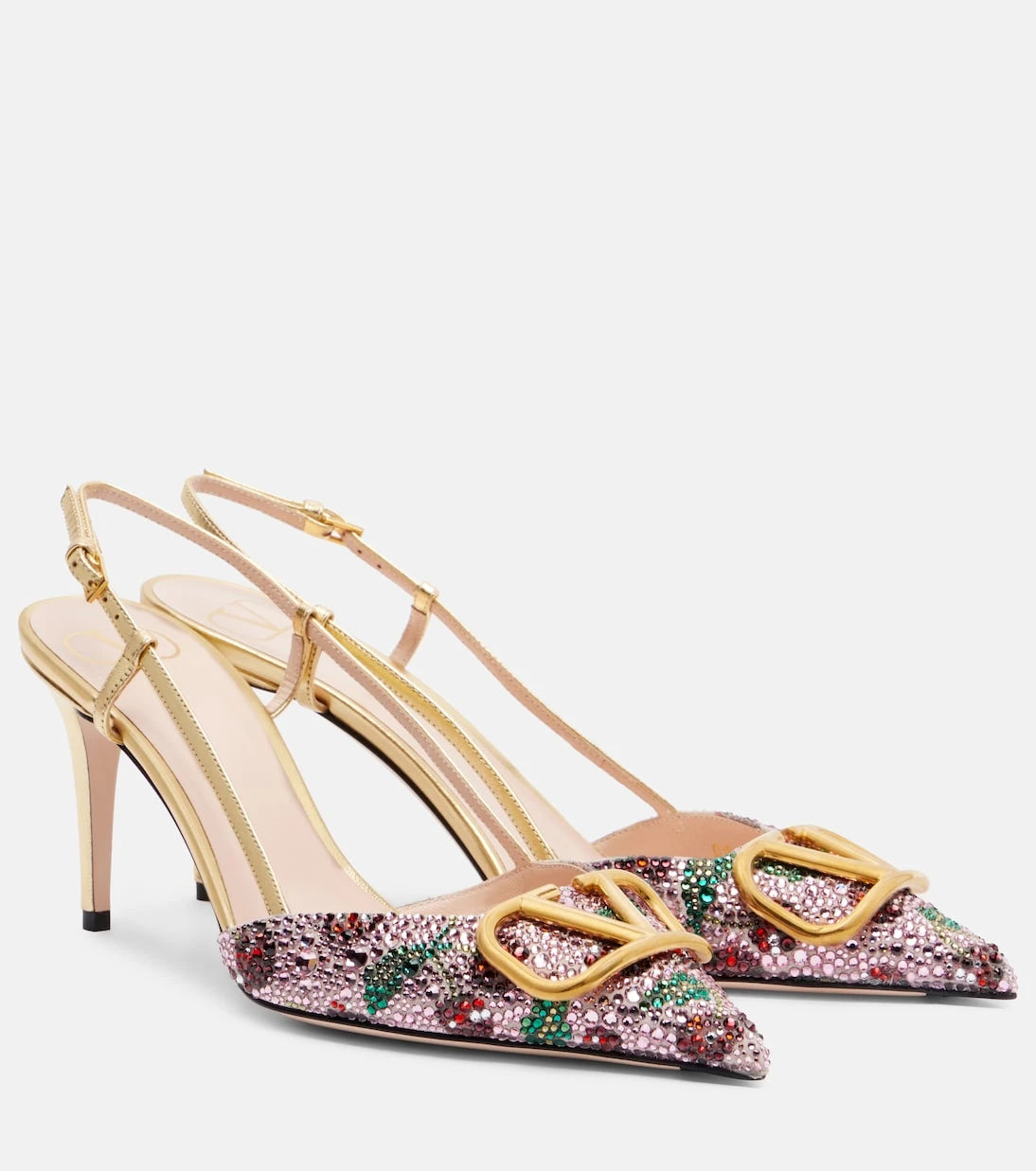 Valentino Garavani - VLogo 80 embellished leather slingback pumps