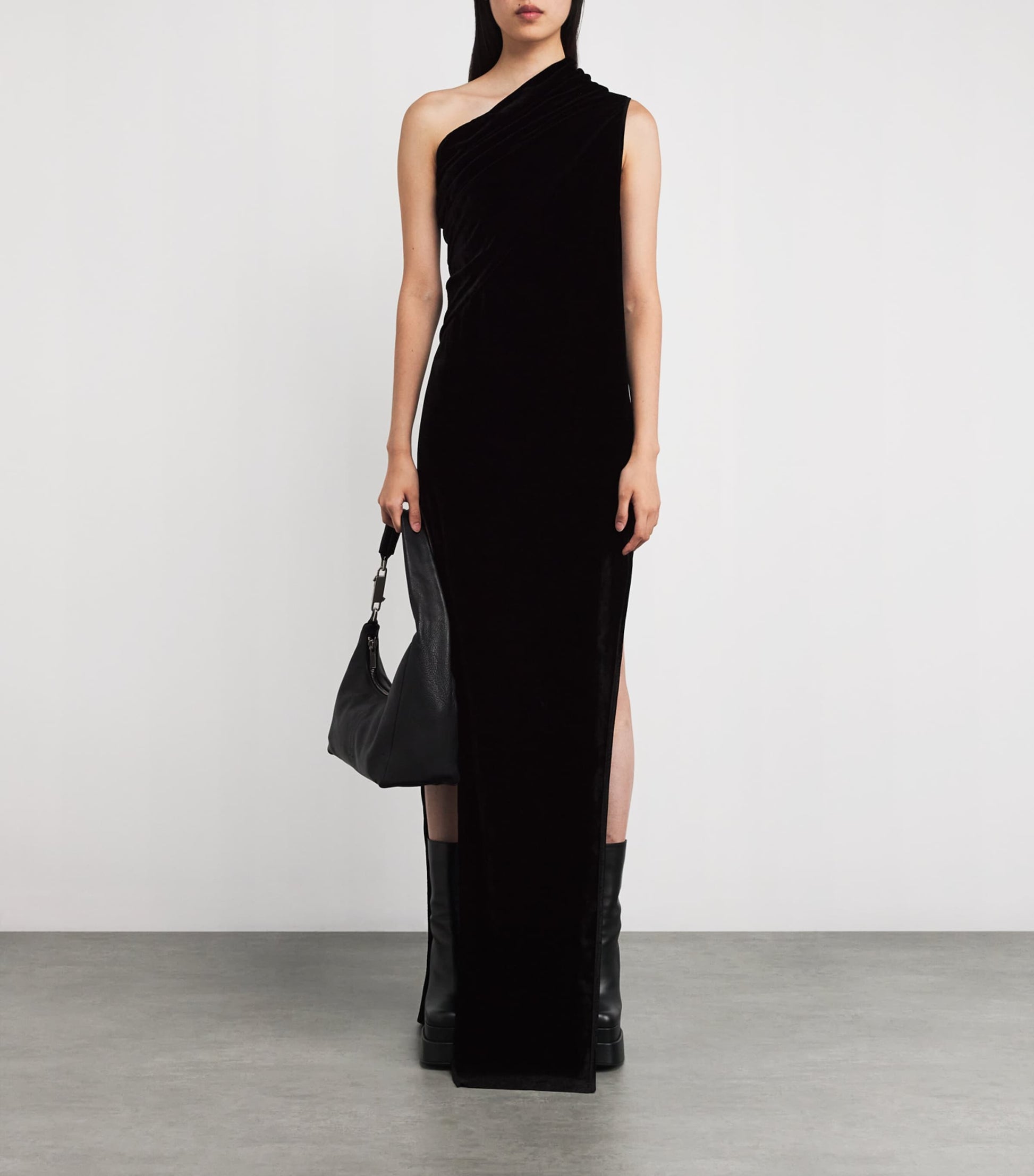 Velvet One-Shoulder Athena Gown 09 BLACK