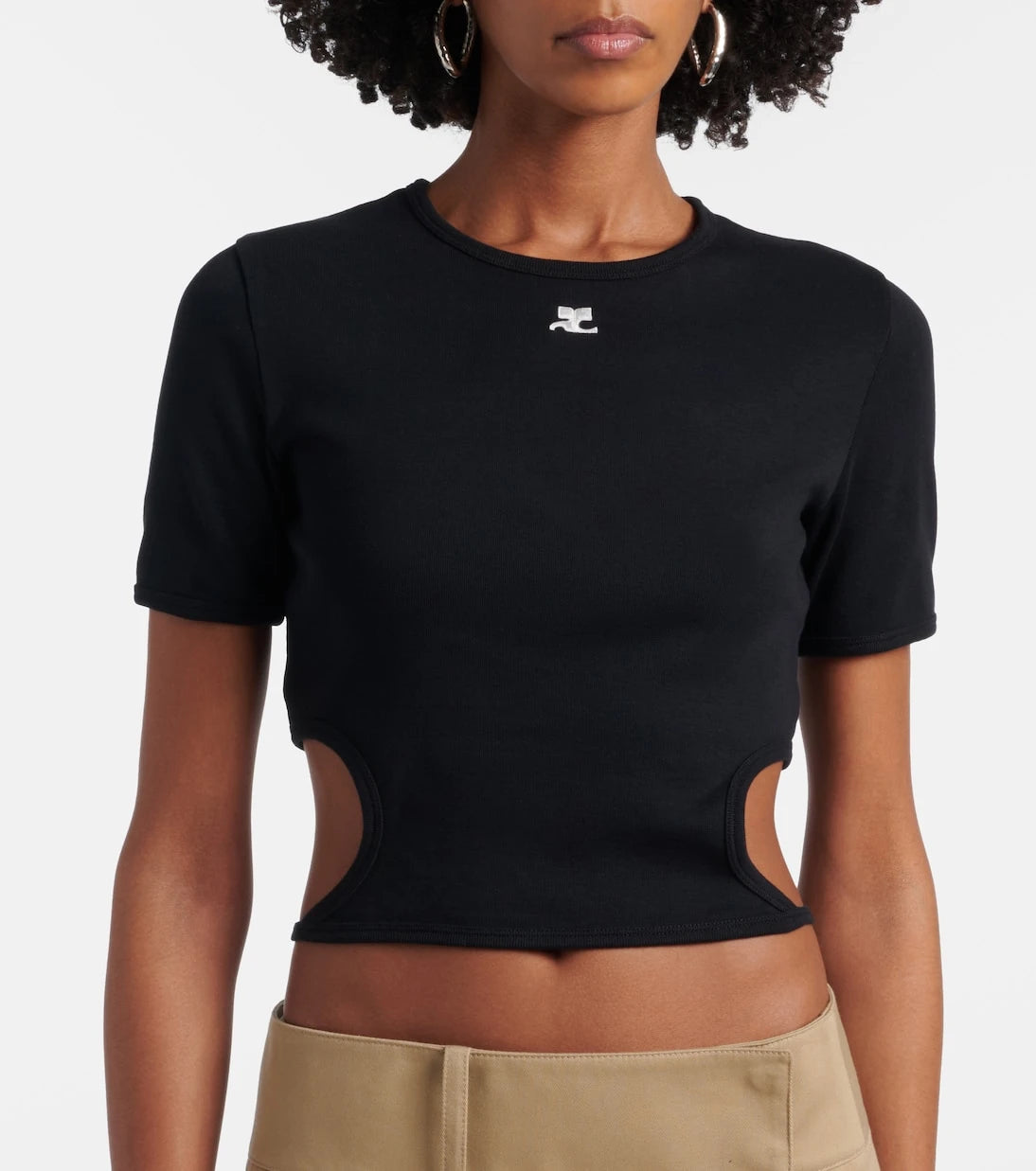 Courrèges - Logo cutout tie-back cotton crop top