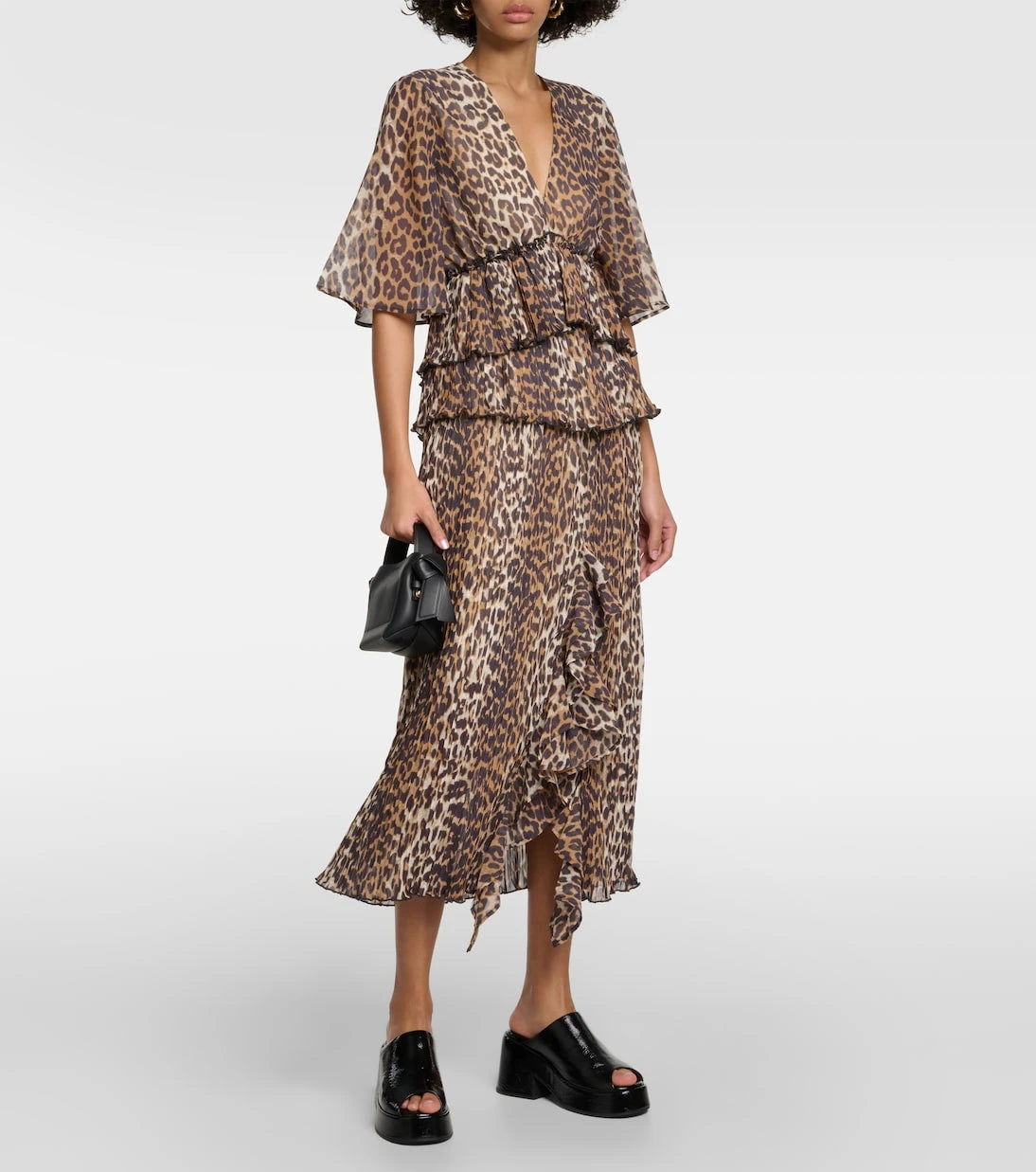 Ganni - Leopard-print tiered georgette blouse