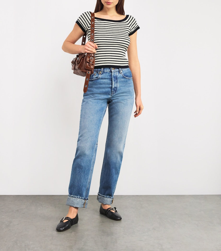 Maje Blue Striped Off-The-Shoulder Top