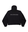 Balenciaga Black Rhinestone-Logo Cropped Hoodie