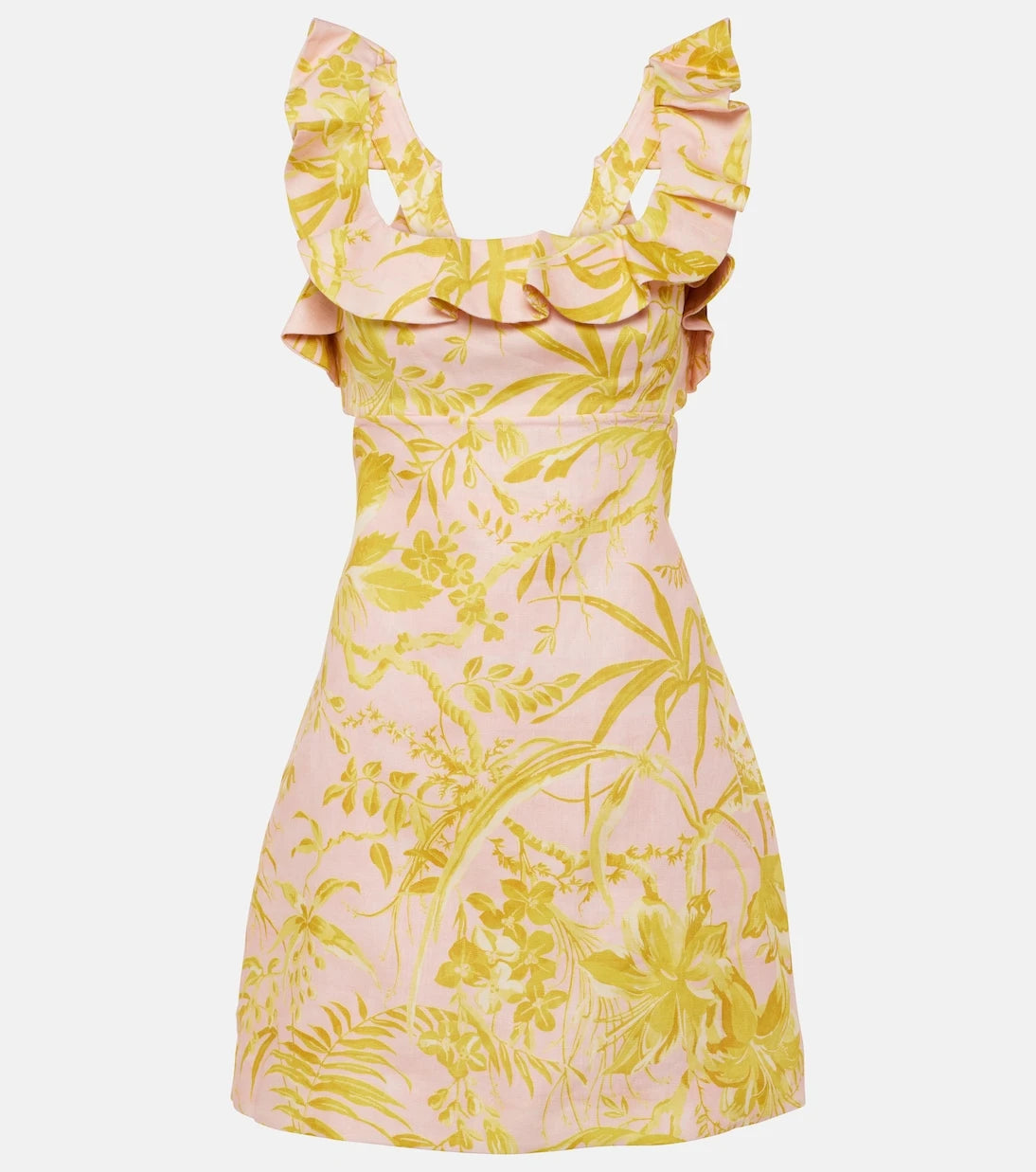 Zimmermann - Golden Ruffle floral linen minidress