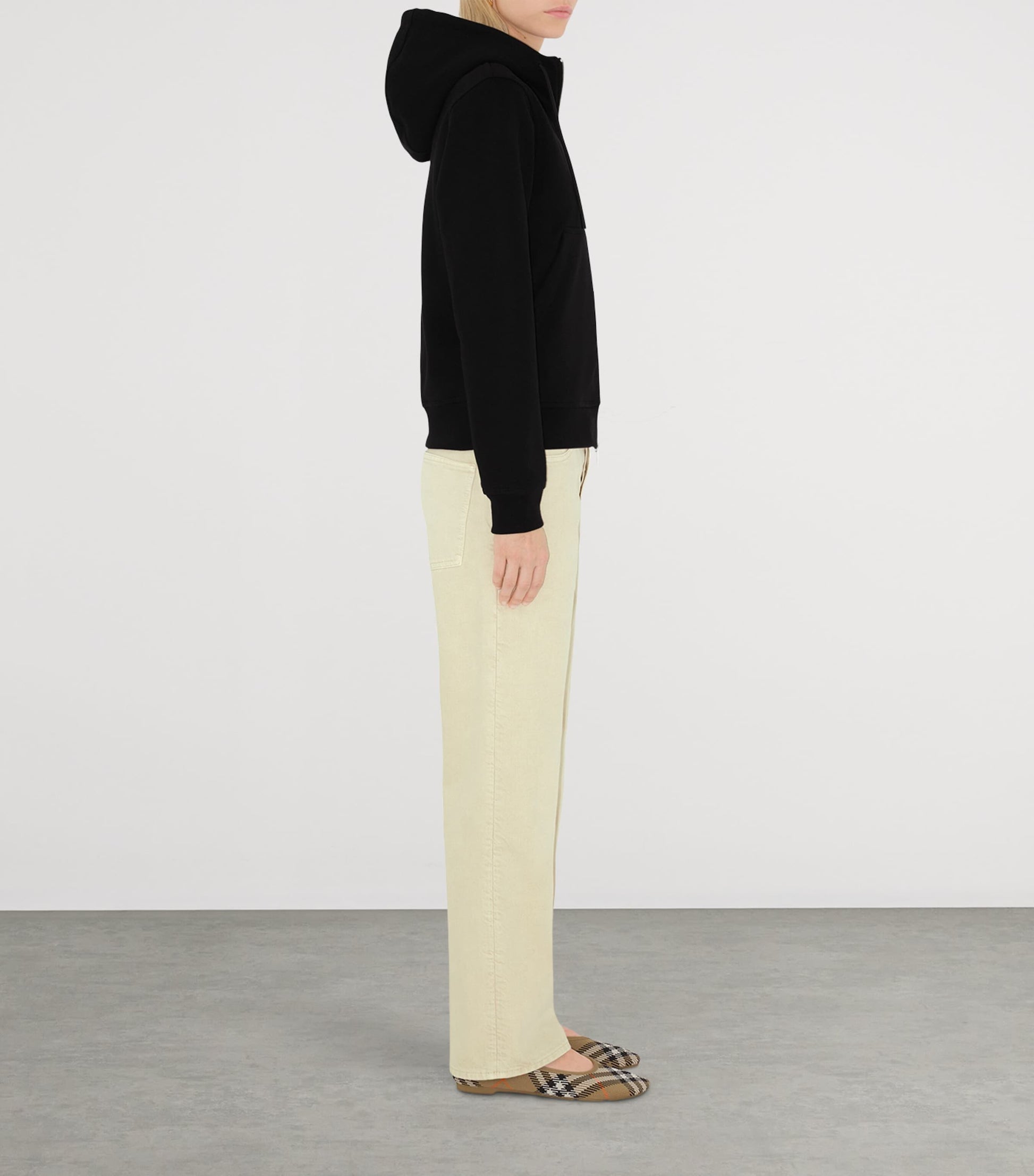 Burberry Black Cotton Check-Label Hoodie