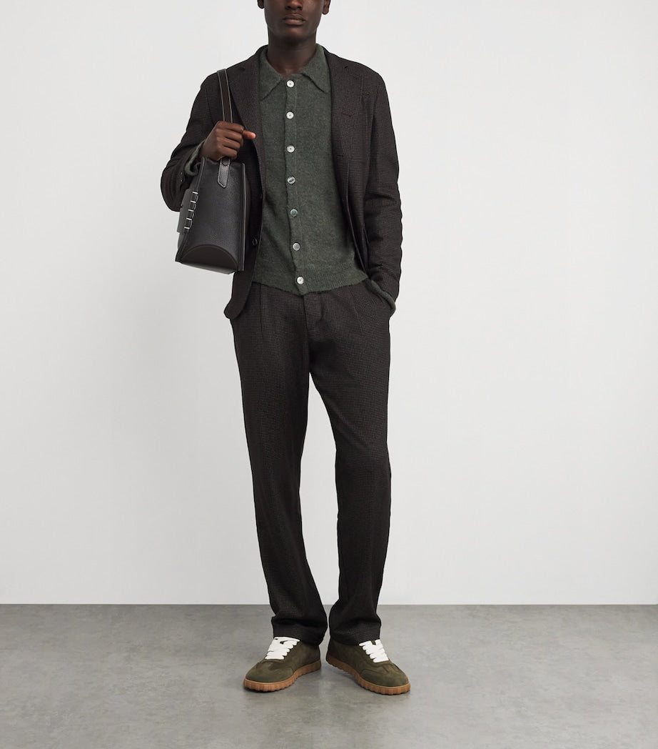 Wool-Blend Belted Puppytooth Trousers