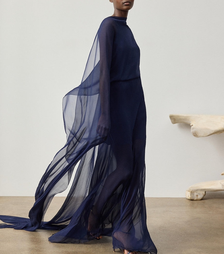 Ralph Lauren Collection Navy Silk Georgette Dylon Dress