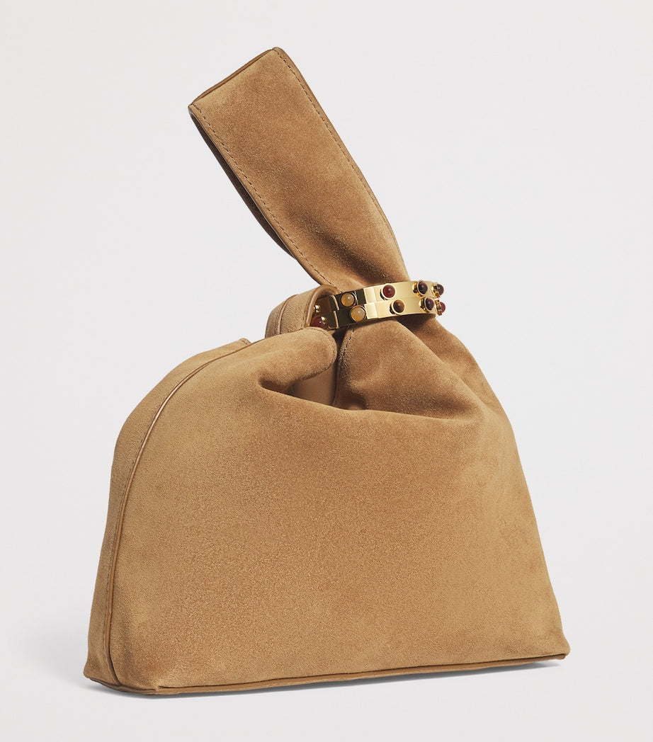 Veronica Beard Brown Suede Embellished Swing Clutch Bag