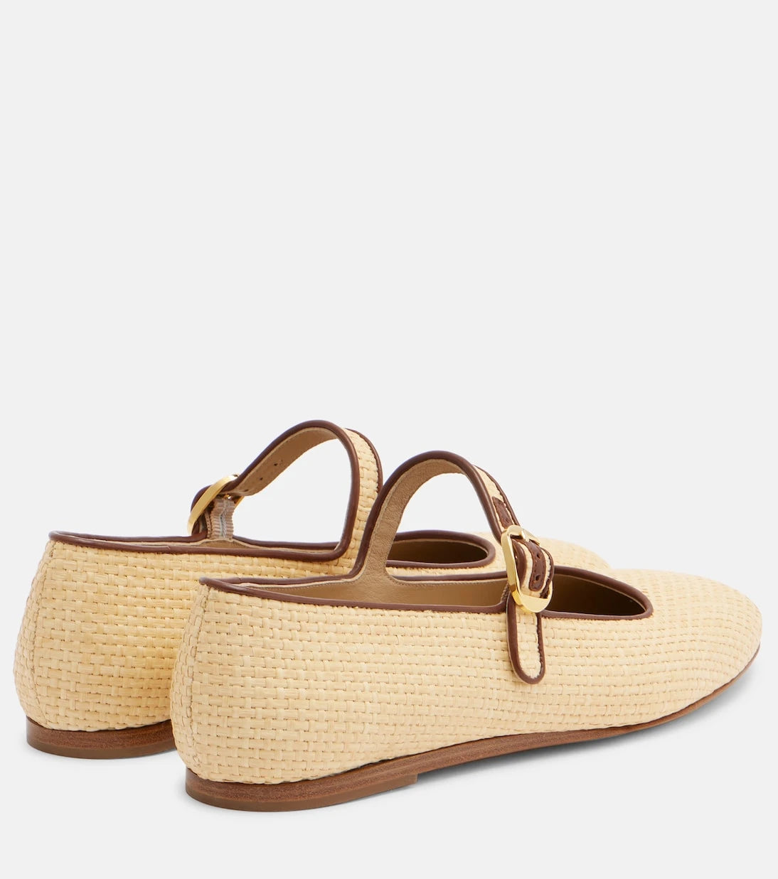 Le Monde Béryl - Leather-trimmed raffia Mary Jane flats
