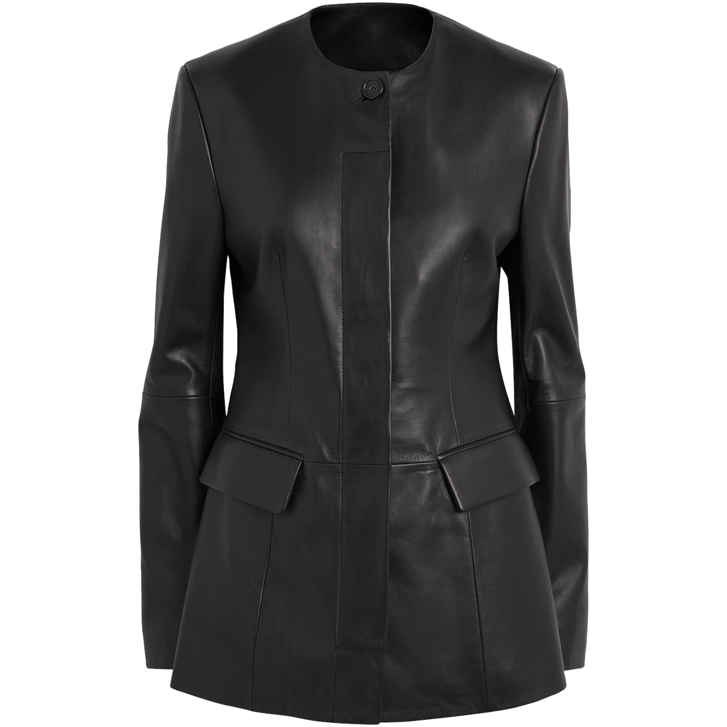 Toteme Black Collarless Leather Jacket