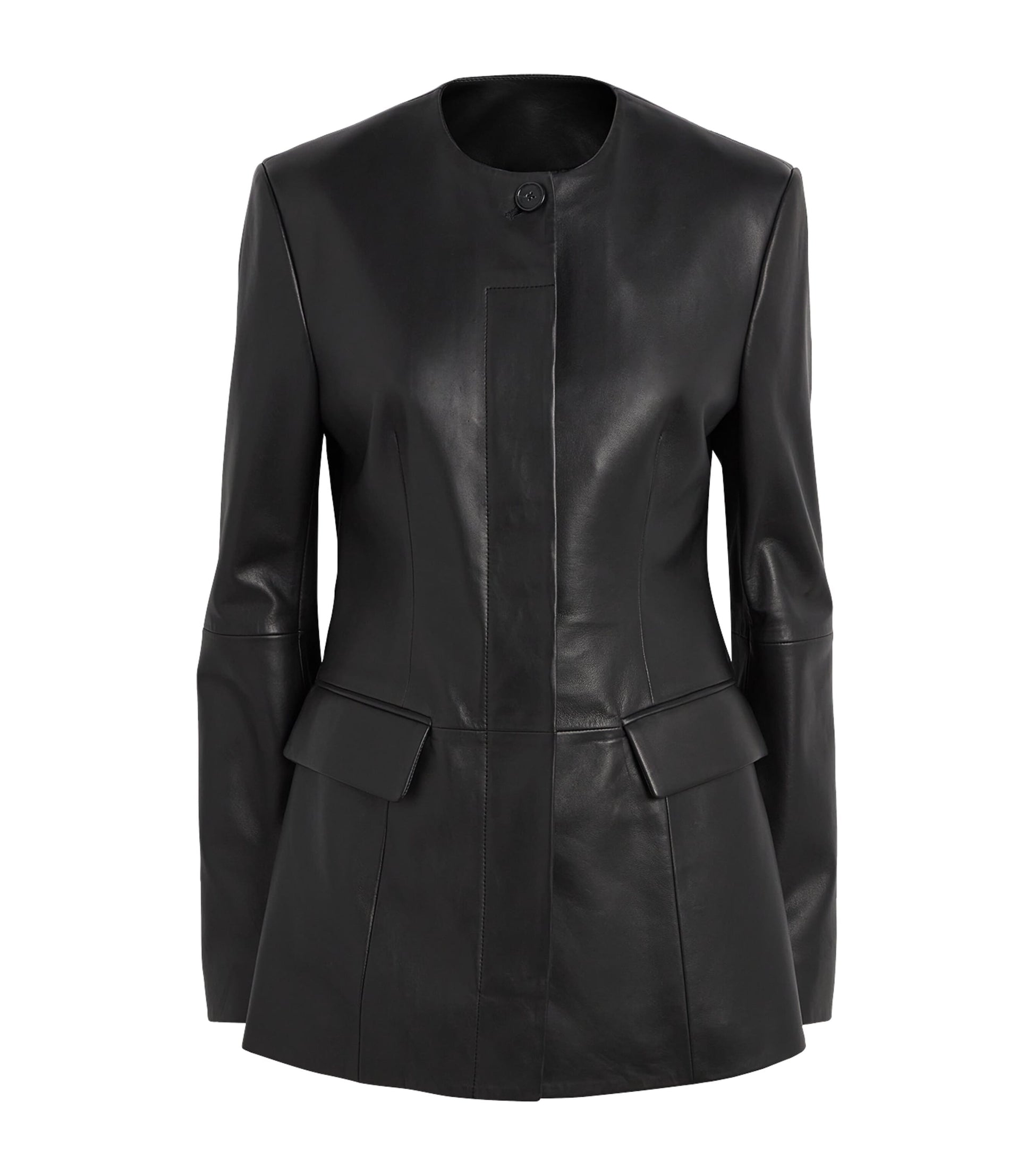 Toteme Black Collarless Leather Jacket