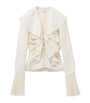 McQueen White Plissé Ruffle-Neck Blouse