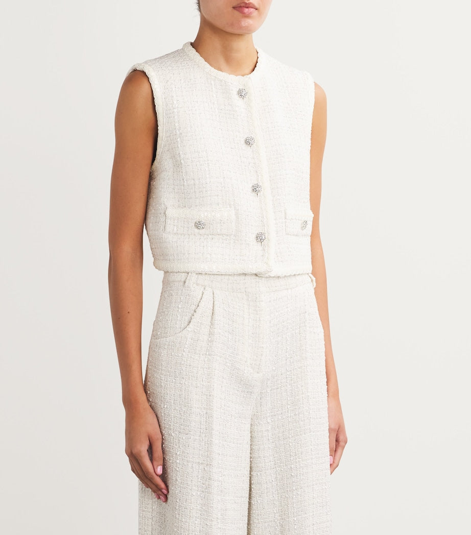 White Tweed Sleeveless Jacket