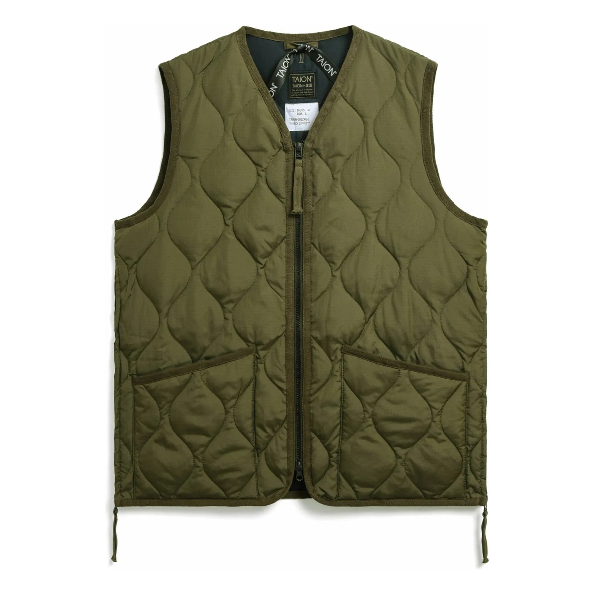 Taion - Unisex V-Neck Sleeveless Military Jacket | Olive