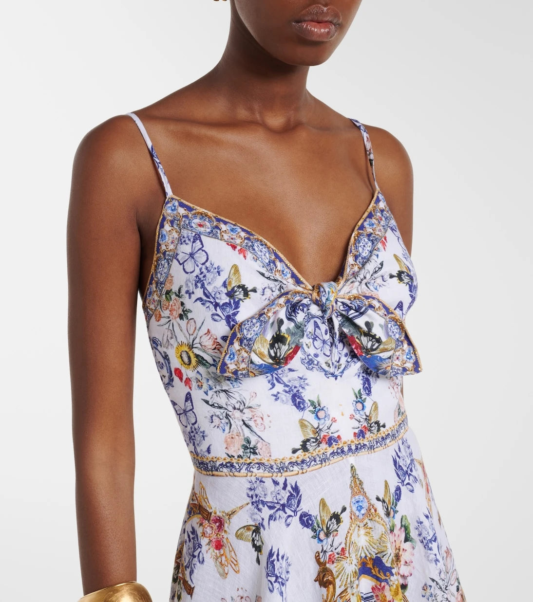 Camilla - Embellished printed linen midi dress