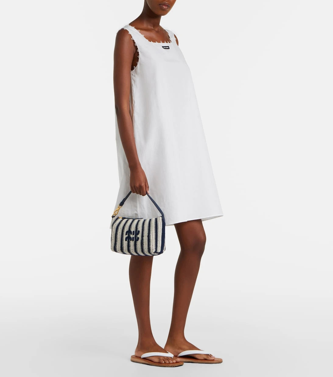 Miu Miu - Striped leather-trimmed crochet shoulder bag